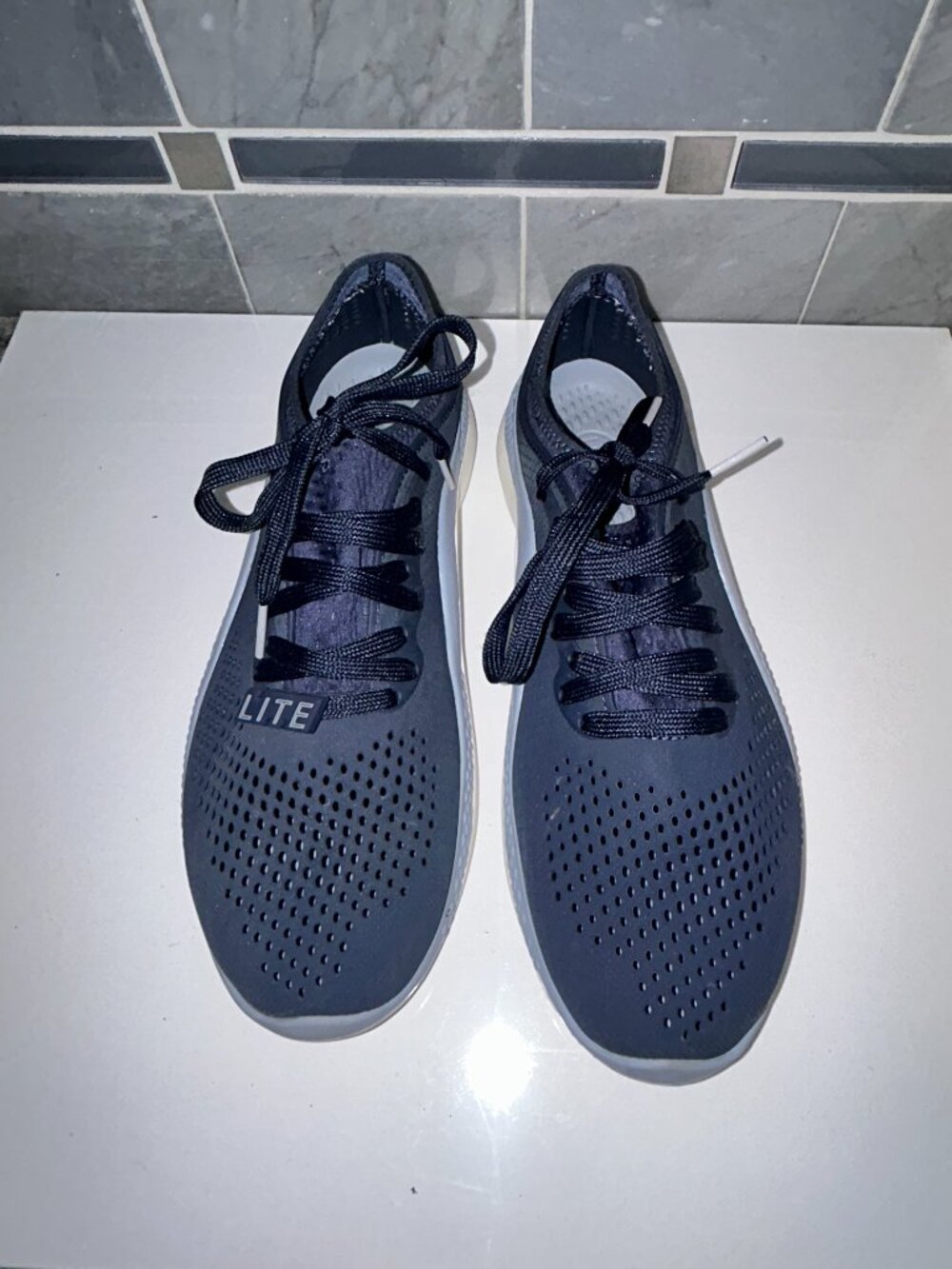 Crocs LiteRide Pace Lace Up Sneakers, Mens 9, Blue/White